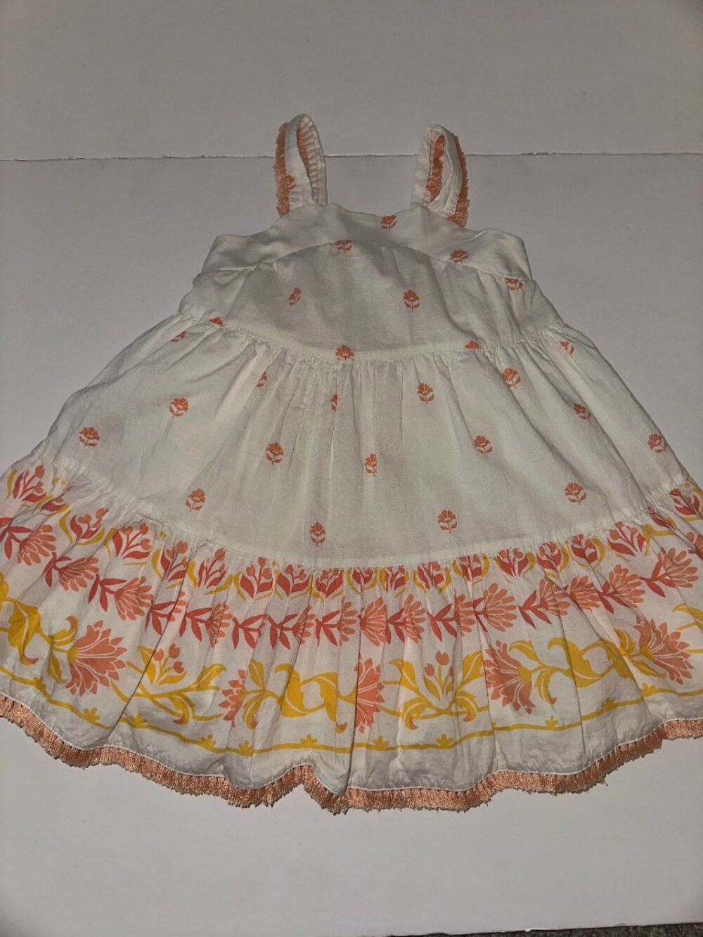 Haute Hippie Floral Sun Dress Toddler 3T Buttons Faux Tie Bow Back fringe trim